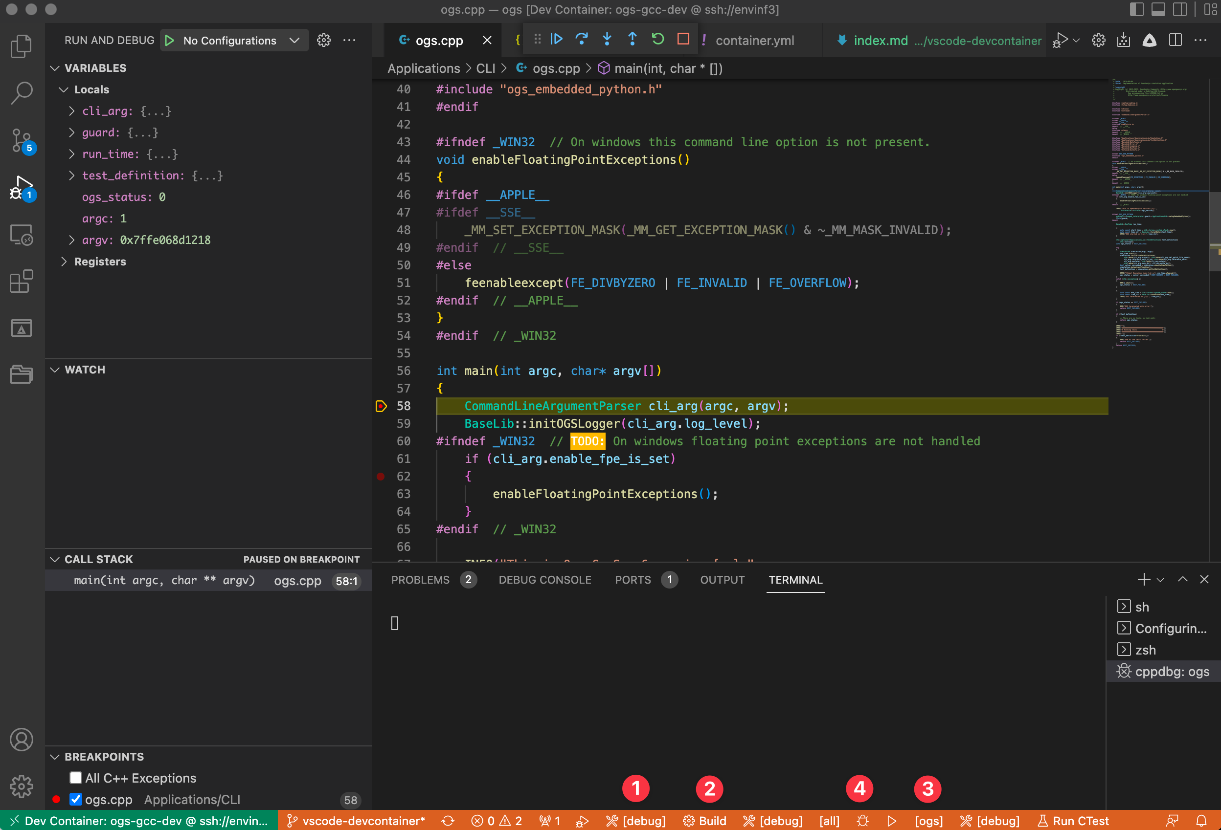 VS Code debugging session