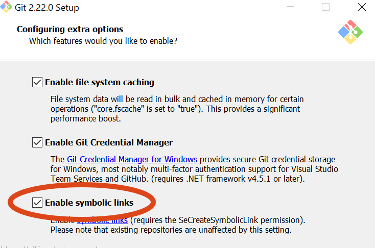 Enable symbolic links option