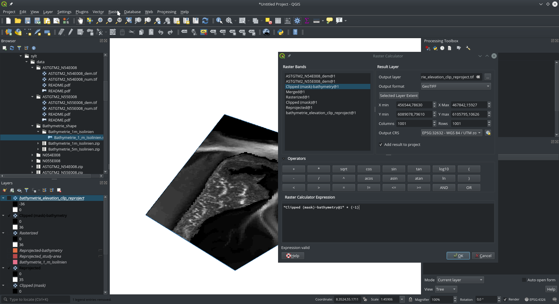 Depth to elevation with the raster calculator