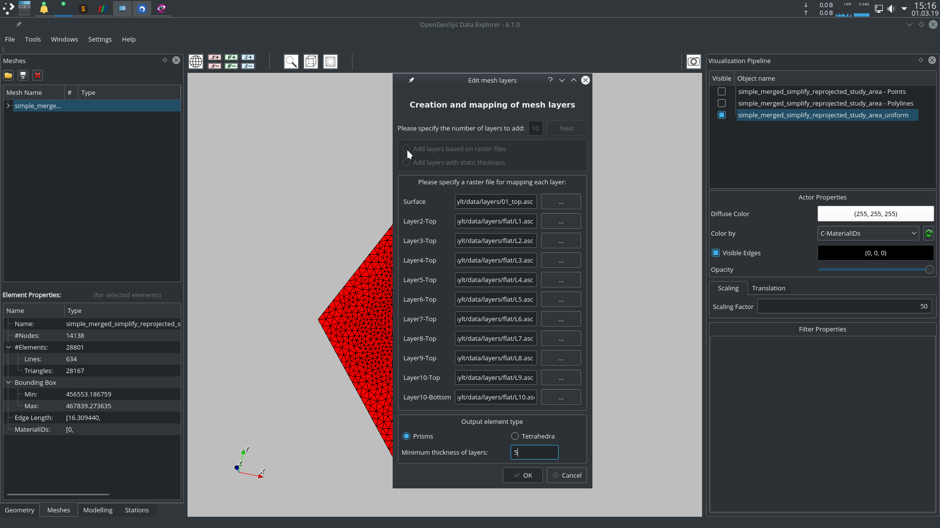 Create layered 3D mesh