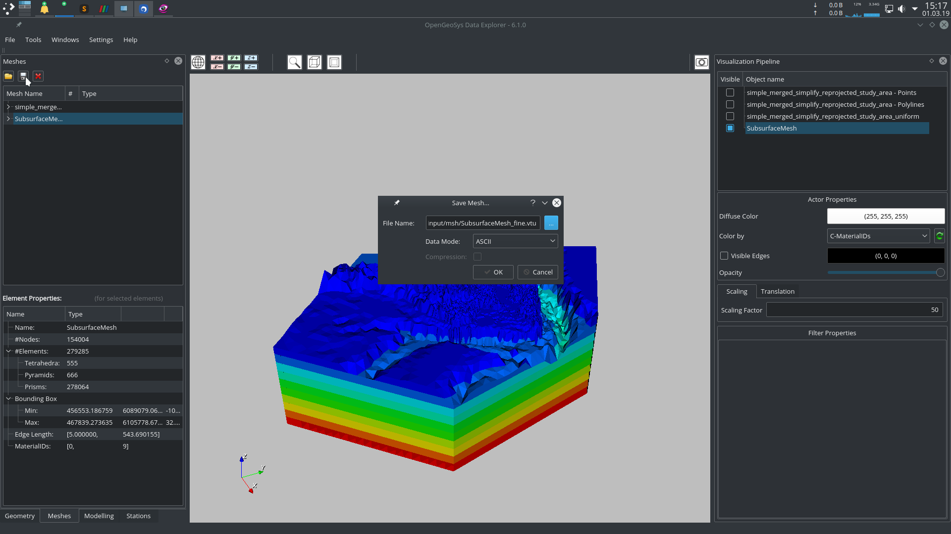 Save 3D mesh as <code>.vtu</code> file